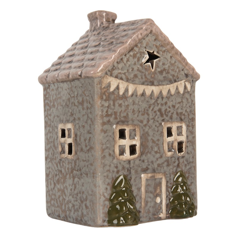 Clayre & Eef Tealight Holder House 8x10x16 cm Blue Ceramic