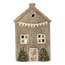 Clayre & Eef Portacandela Casa 8x10x16 cm Verde Ceramica