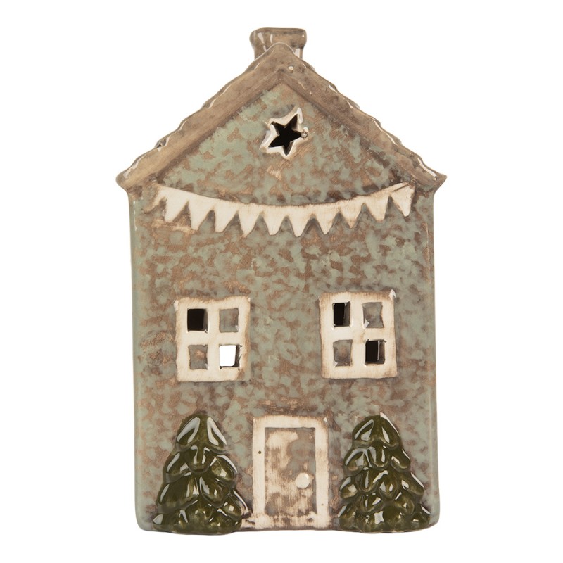 Clayre & Eef Portacandela Casa 8x10x16 cm Verde Ceramica
