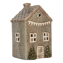 Clayre & Eef Portacandela Casa 8x10x16 cm Verde Ceramica