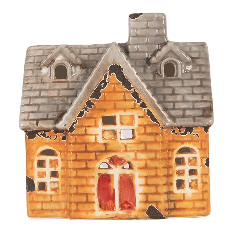 Clayre & Eef Waxinelichthouder Huis 13x8x14 cm Oranje Keramiek