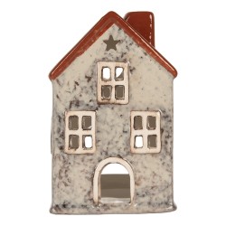 Clayre & Eef Teelichthalter Haus 9x7x13 cm Grau Keramik