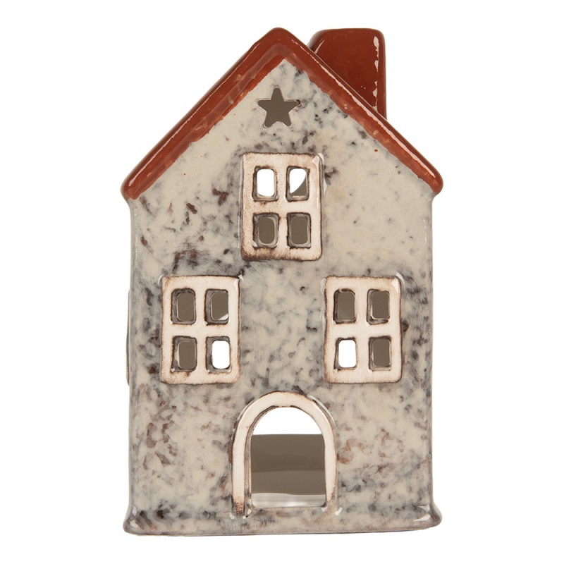 Clayre & Eef Teelichthalter Haus 9x7x13 cm Grau Keramik