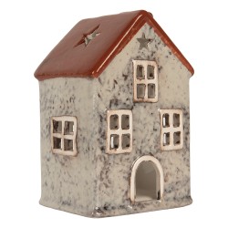 Clayre & Eef Teelichthalter Haus 9x7x13 cm Grau Keramik