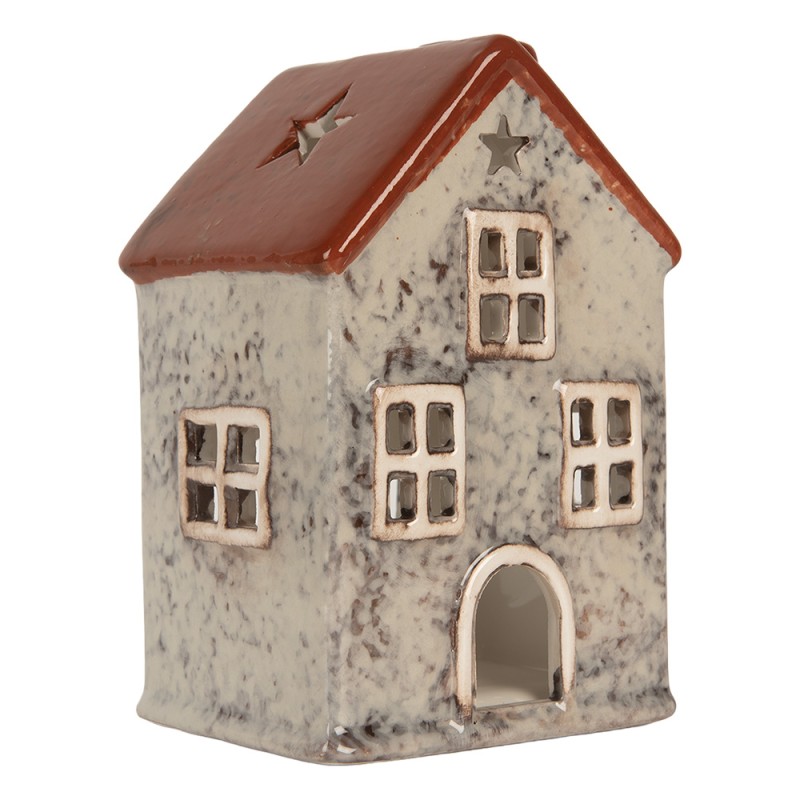 Clayre & Eef Teelichthalter Haus 9x7x13 cm Grau Keramik