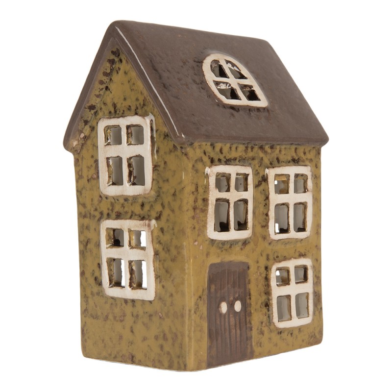 Clayre & Eef Waxinelichthouder Huis 10x7x14 cm Groen Keramiek