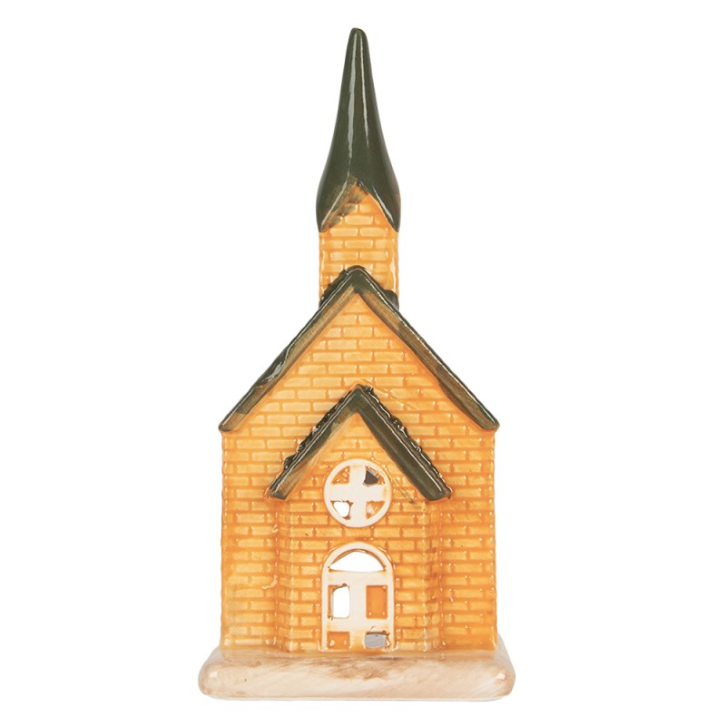 Clayre & Eef Waxinelichthouder Huis 9x9x21 cm Oranje Keramiek