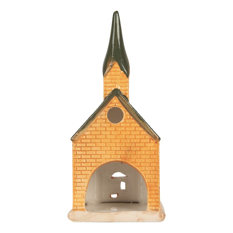 Clayre & Eef Waxinelichthouder Huis 9x9x21 cm Oranje Keramiek