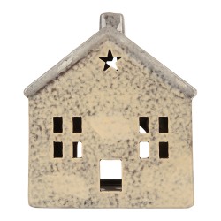 Clayre & Eef Waxinelichthouder Huis 13x9x16 cm Beige Keramiek