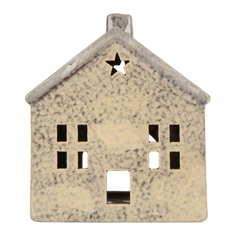 Clayre & Eef Waxinelichthouder Huis 13x9x16 cm Beige Keramiek