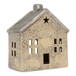 Clayre & Eef Waxinelichthouder Huis 13x9x16 cm Beige Keramiek