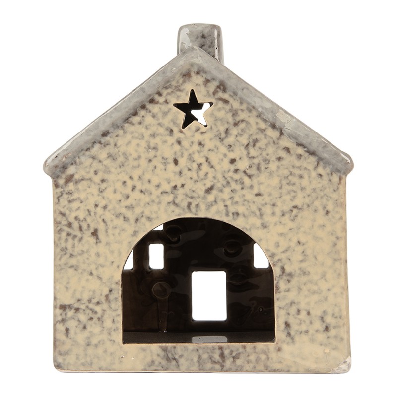 Clayre & Eef Waxinelichthouder Huis 13x9x16 cm Beige Keramiek