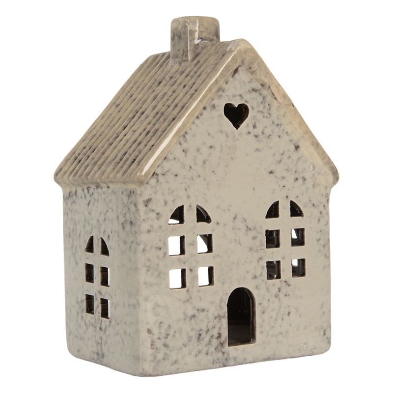 Clayre & Eef Waxinelichthouder Huis 11x8x16 cm Grijs Keramiek