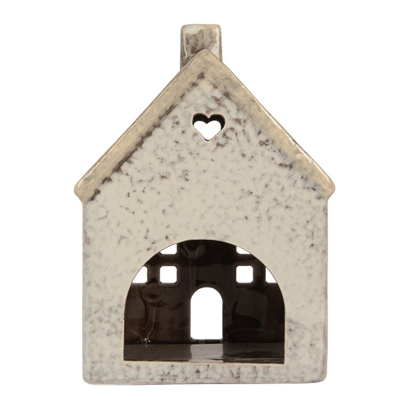 Clayre & Eef Waxinelichthouder Huis 11x8x16 cm Grijs Keramiek