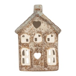 Clayre & Eef Portacandela Casa 9x6x13 cm Beige Ceramica