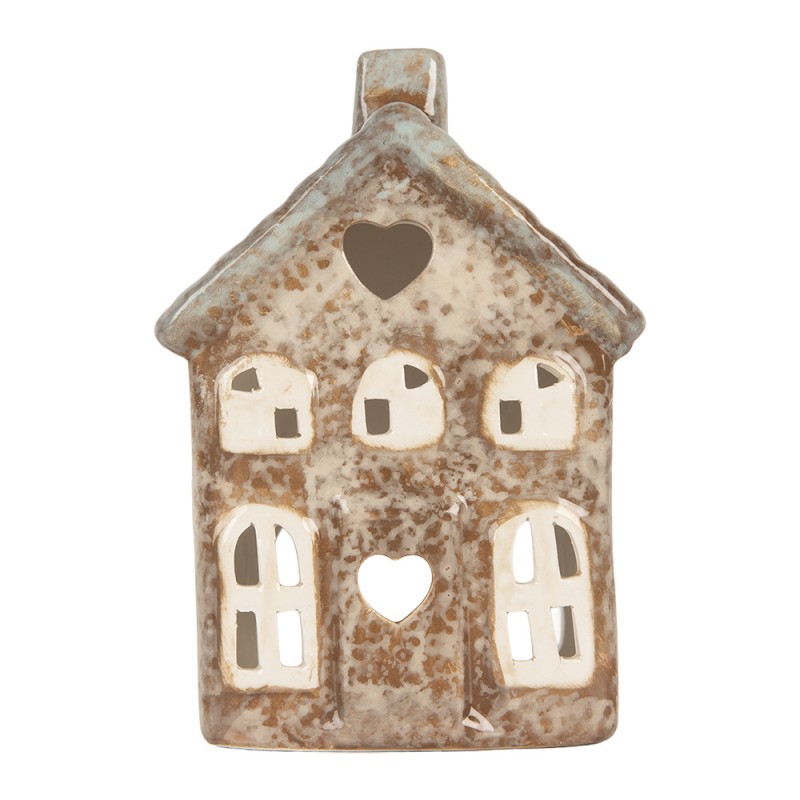 Clayre & Eef Portacandela Casa 9x6x13 cm Beige Ceramica