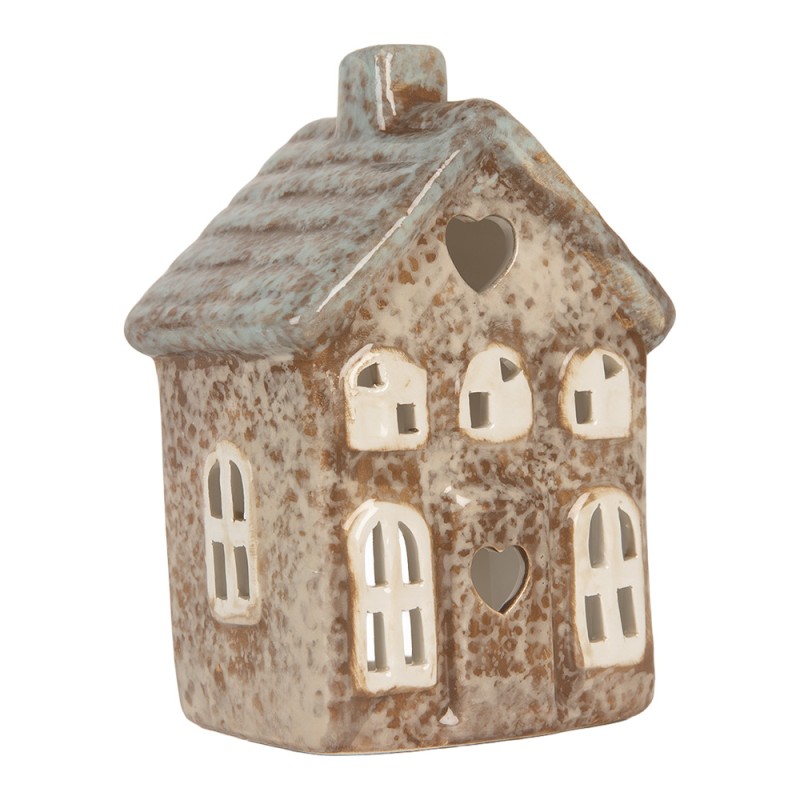 Clayre & Eef Portacandela Casa 9x6x13 cm Beige Ceramica