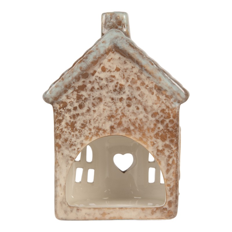 Clayre & Eef Portacandela Casa 9x6x13 cm Beige Ceramica