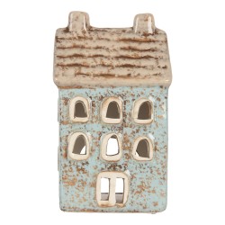 Clayre & Eef Tealight Holder House 9x7x16 cm Blue Ceramic