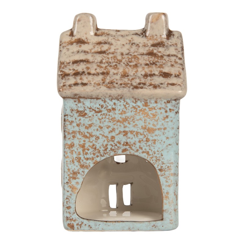 Clayre & Eef Tealight Holder House 9x7x16 cm Blue Ceramic