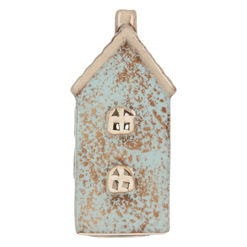 Clayre & Eef Tealight Holder House 9x7x16 cm Blue Ceramic