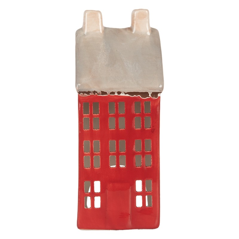 Clayre & Eef Waxinelichthouder Huis 7x7x18 cm Rood Keramiek