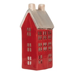 Clayre & Eef Waxinelichthouder Huis 7x7x18 cm Rood Keramiek