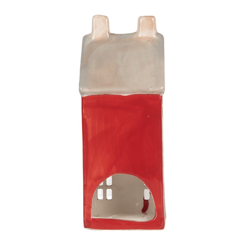 Clayre & Eef Waxinelichthouder Huis 7x7x18 cm Rood Keramiek