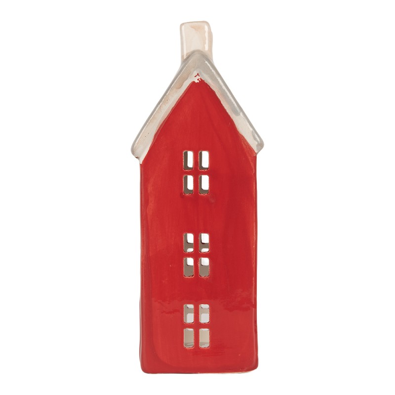 Clayre & Eef Waxinelichthouder Huis 7x7x18 cm Rood Keramiek