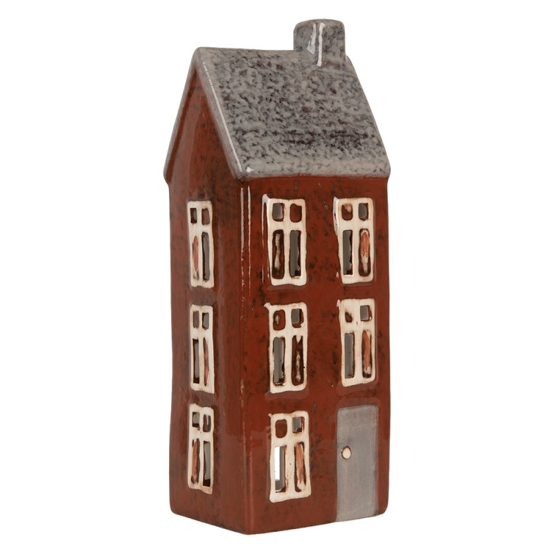 Clayre & Eef Waxinelichthouder Huis 10x8x26 cm Bruin Keramiek