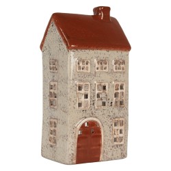 Clayre & Eef Portacandela Casa 13x9x25 cm Beige Ceramica