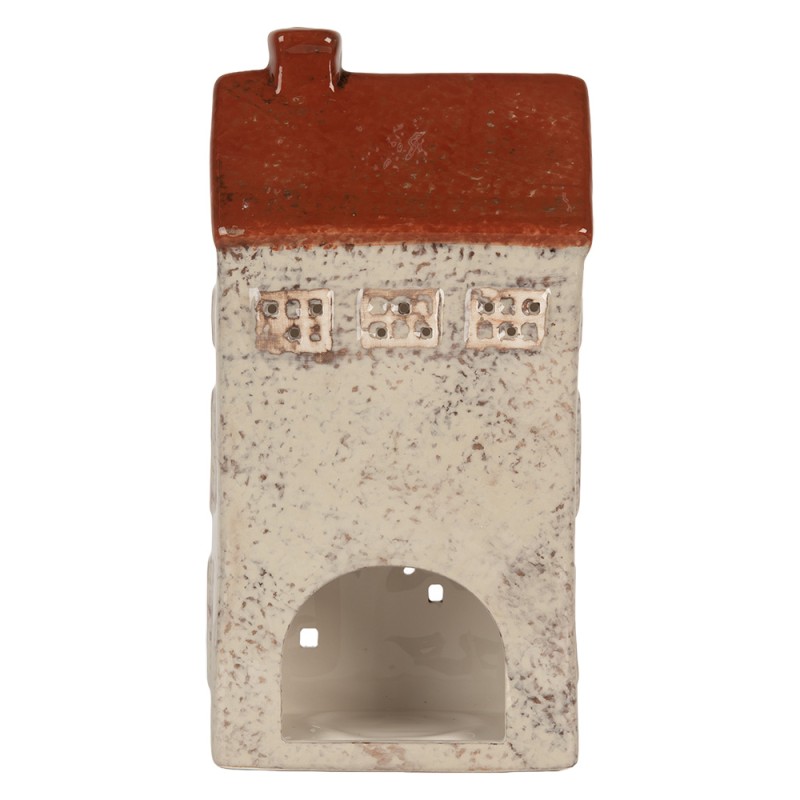 Clayre & Eef Portacandela Casa 13x9x25 cm Beige Ceramica