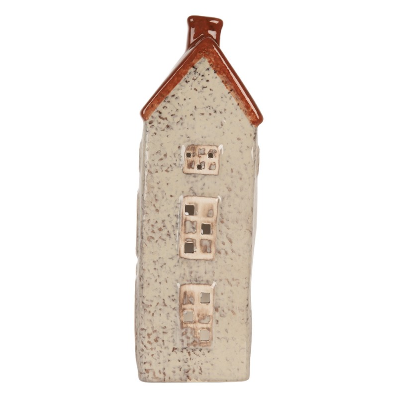 Clayre & Eef Portacandela Casa 13x9x25 cm Beige Ceramica