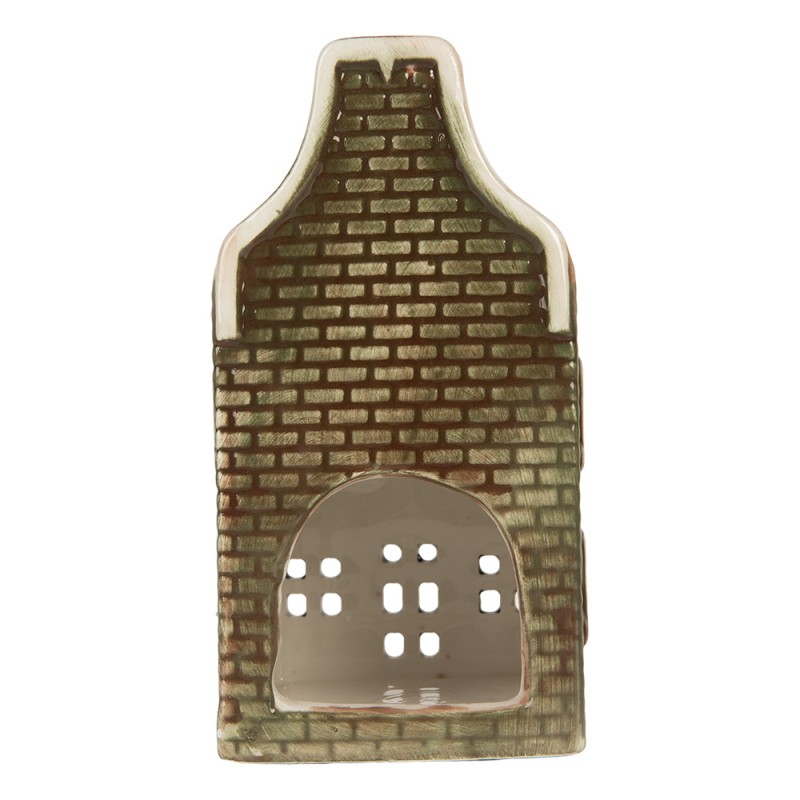 Clayre & Eef Portacandela Casa 8x8x15 cm Verde Ceramica