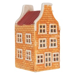 Clayre & Eef Teelichthalter Haus 10x10x19 cm Orange Keramik