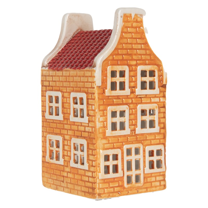 Clayre & Eef Teelichthalter Haus 10x10x19 cm Orange Keramik