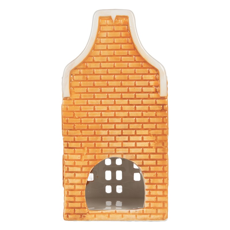 Clayre & Eef Teelichthalter Haus 10x10x19 cm Orange Keramik