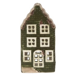 Clayre & Eef Tealight Holder House 8x8x15 cm Green Ceramic