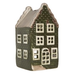 Clayre & Eef Tealight Holder House 8x8x15 cm Green Ceramic