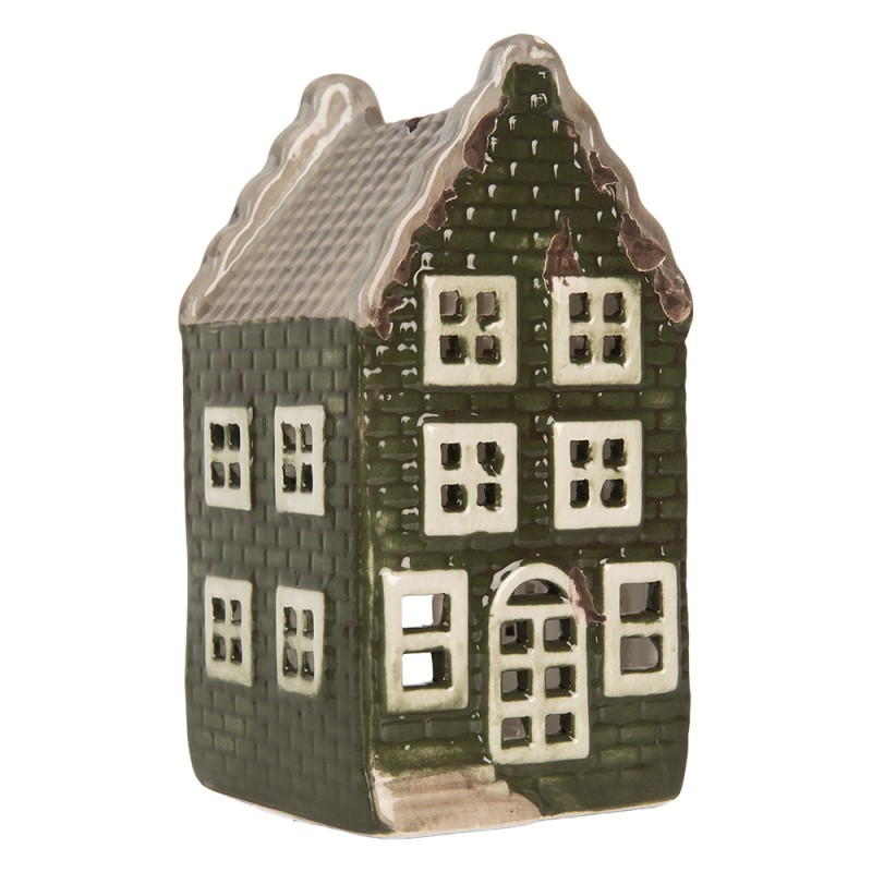 Clayre & Eef Tealight Holder House 8x8x15 cm Green Ceramic