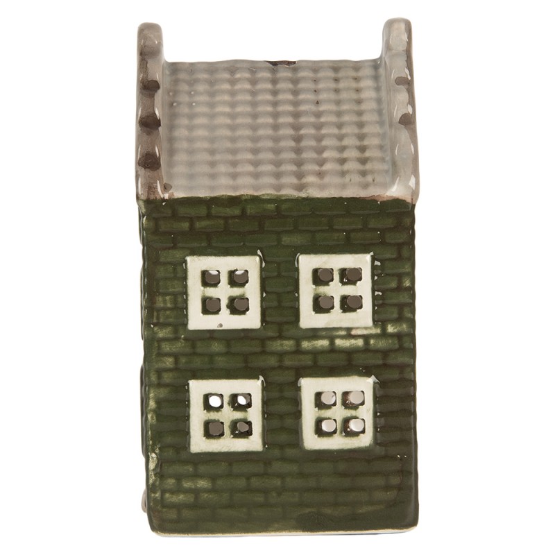 Clayre & Eef Tealight Holder House 8x8x15 cm Green Ceramic