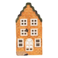 Clayre & Eef Waxinelichthouder Huis 10x10x19 cm Oranje Keramiek