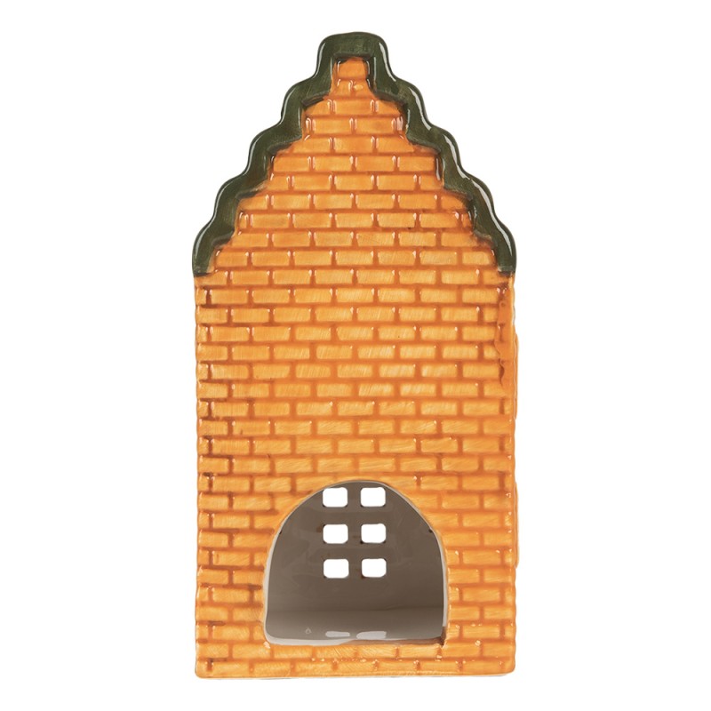 Clayre & Eef Waxinelichthouder Huis 10x10x19 cm Oranje Keramiek