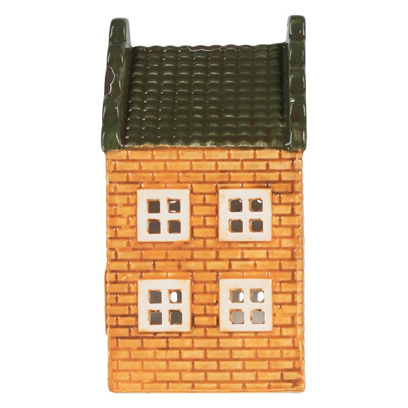 Clayre & Eef Waxinelichthouder Huis 10x10x19 cm Oranje Keramiek