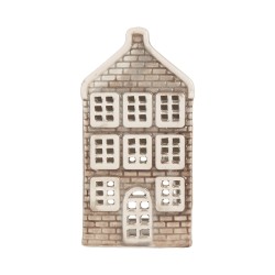 Clayre & Eef Waxinelichthouder Huis 8x8x15 cm Grijs Keramiek