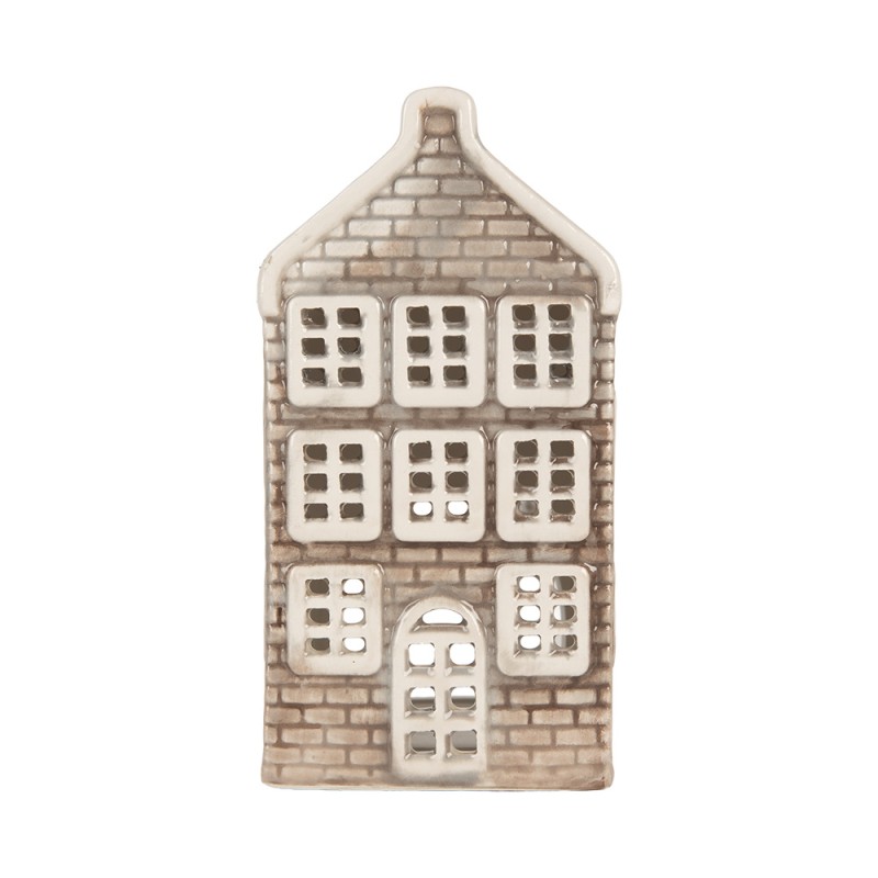 Clayre & Eef Waxinelichthouder Huis 8x8x15 cm Grijs Keramiek