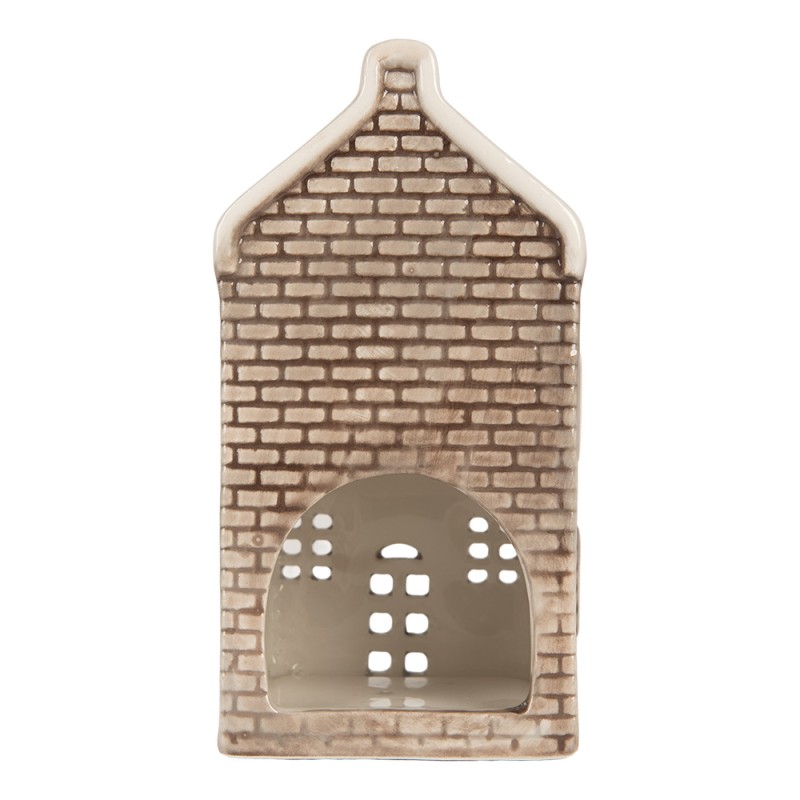 Clayre & Eef Waxinelichthouder Huis 8x8x15 cm Grijs Keramiek