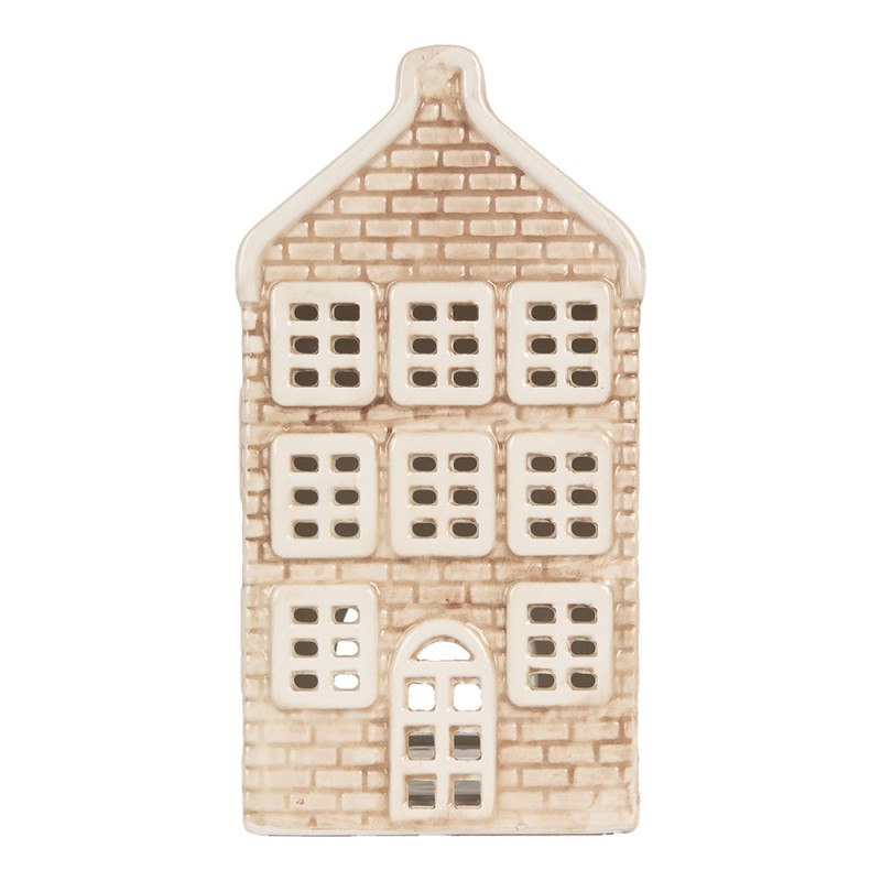 Clayre & Eef Tealight Holder House 10x10x19 cm Beige Ceramic