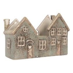 Clayre & Eef Teelichthalter Haus 22x9x15 cm Grün Keramik