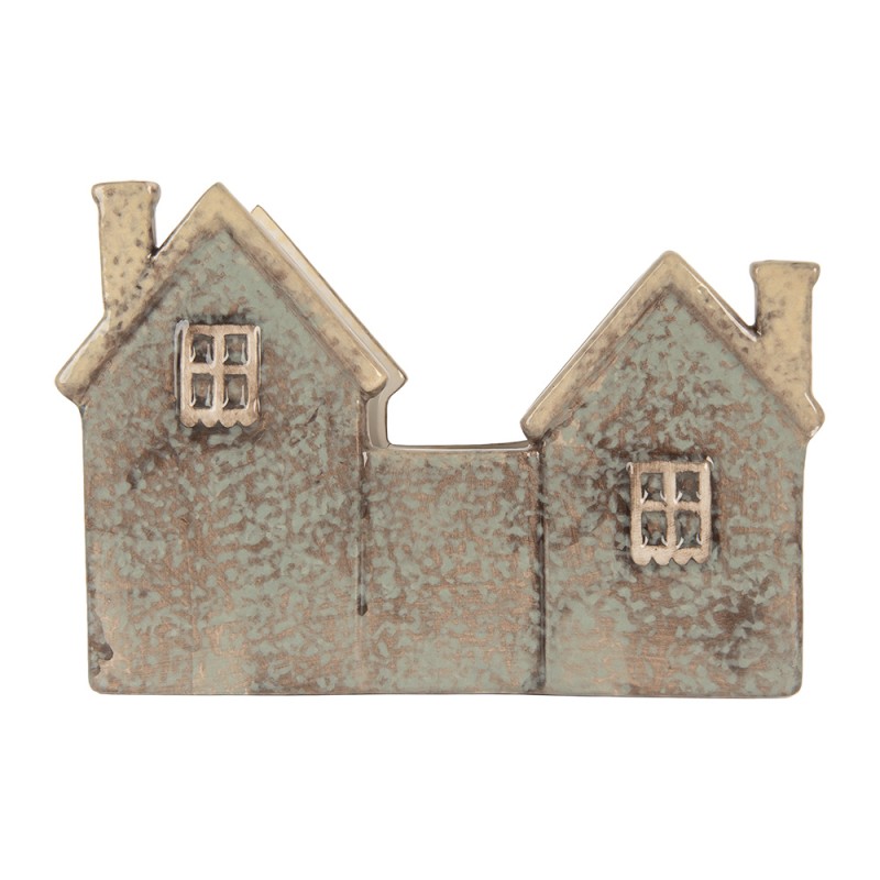 Clayre & Eef Teelichthalter Haus 22x9x15 cm Grün Keramik